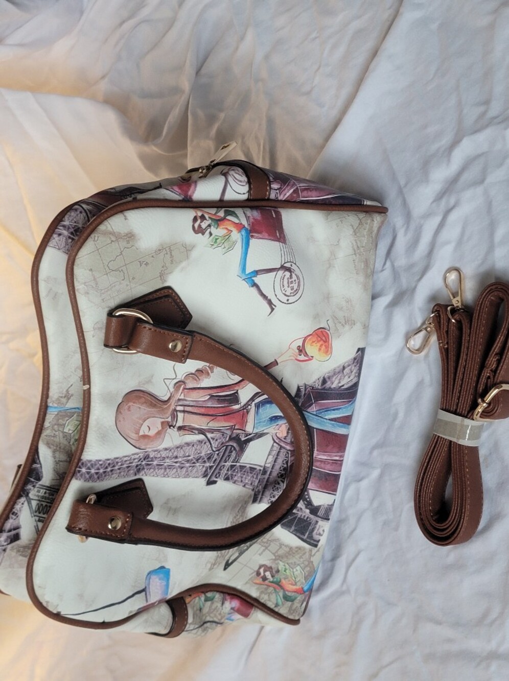 Paris/Eiffel Tower fashion illustration, top-handle satchel with dual handles - Picture 2 of 13